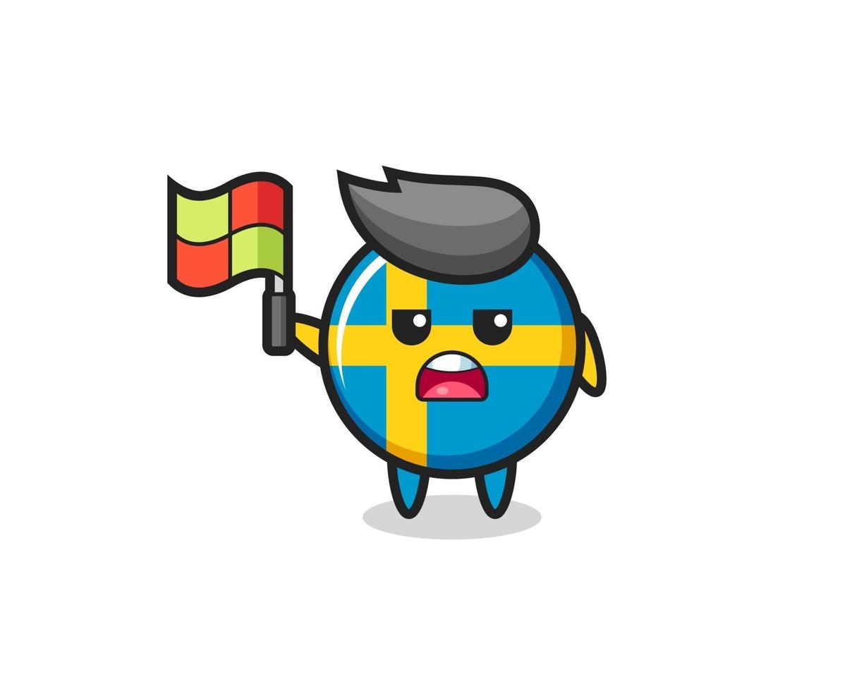 sweden flag badge character as line judge putting the flag up vector