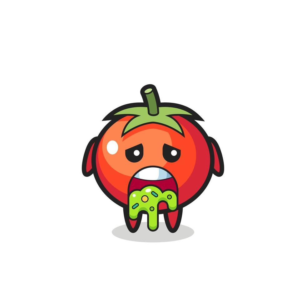 el lindo personaje de tomate con vómito vector