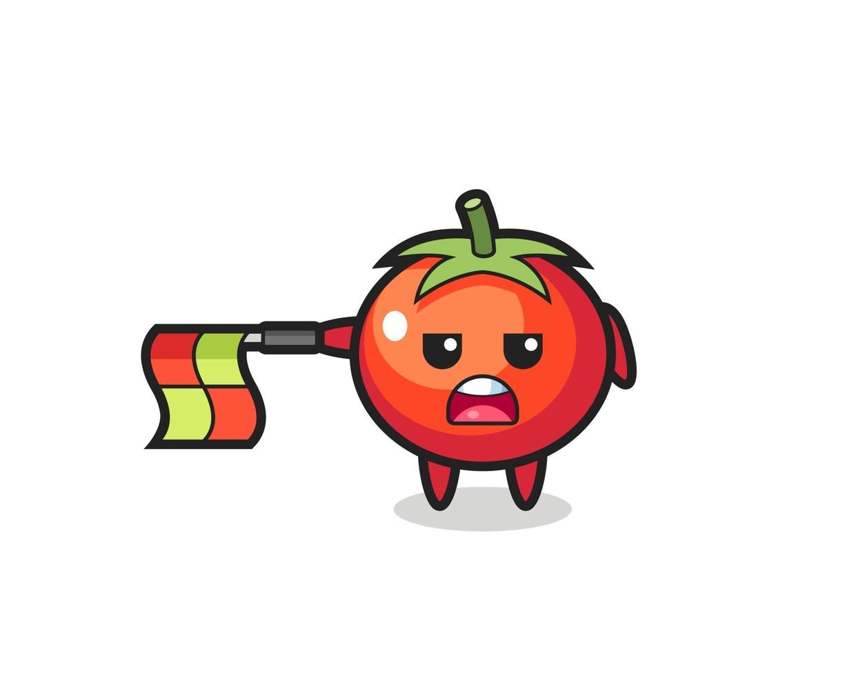 tomato character as line judge holds the flag straight horizontally vector