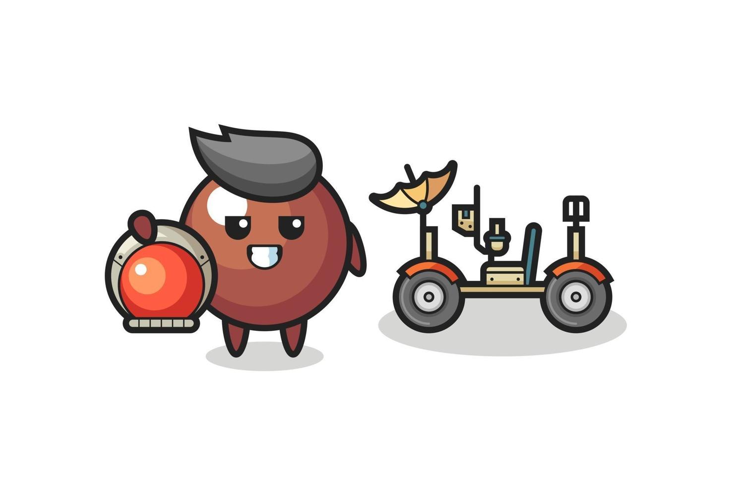 the cute chocolate ball as astronaut with a lunar rover vector