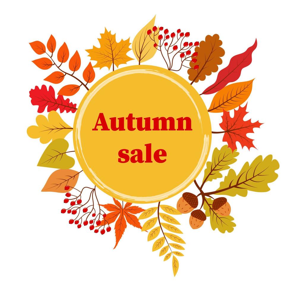 Autumn sale vector banner with foliage.