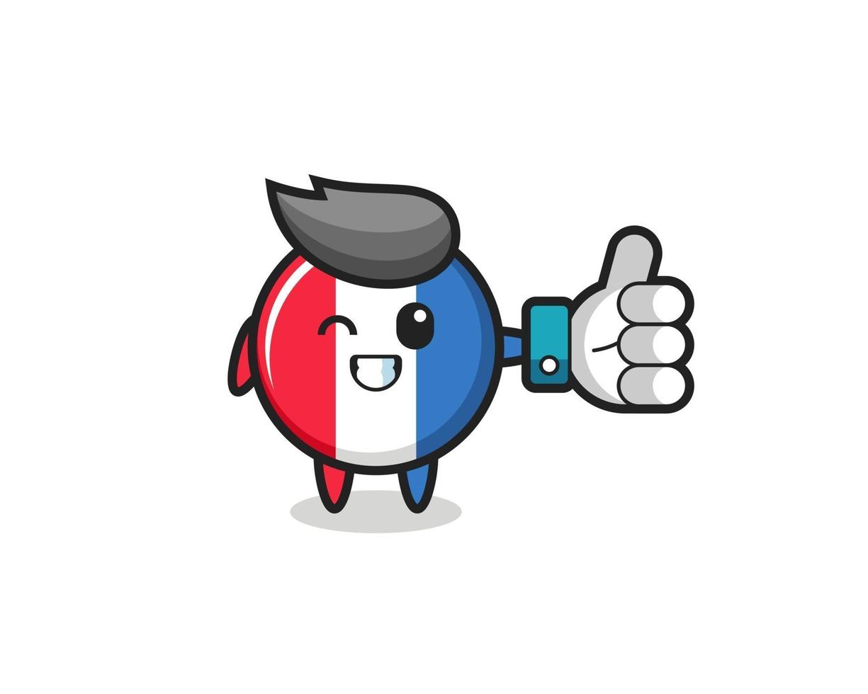 cute france flag badge with social media thumbs up symbol vector