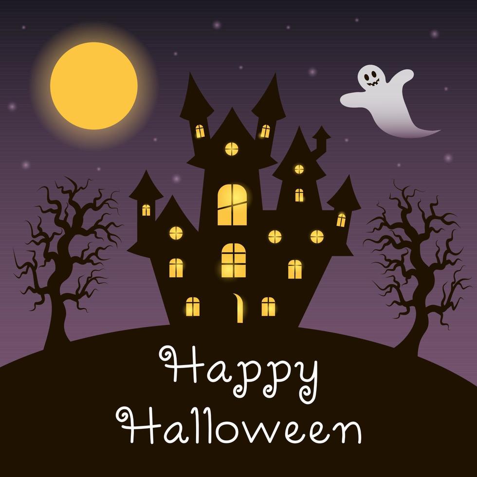 Happy Halloween and scary castle with ghost. vector