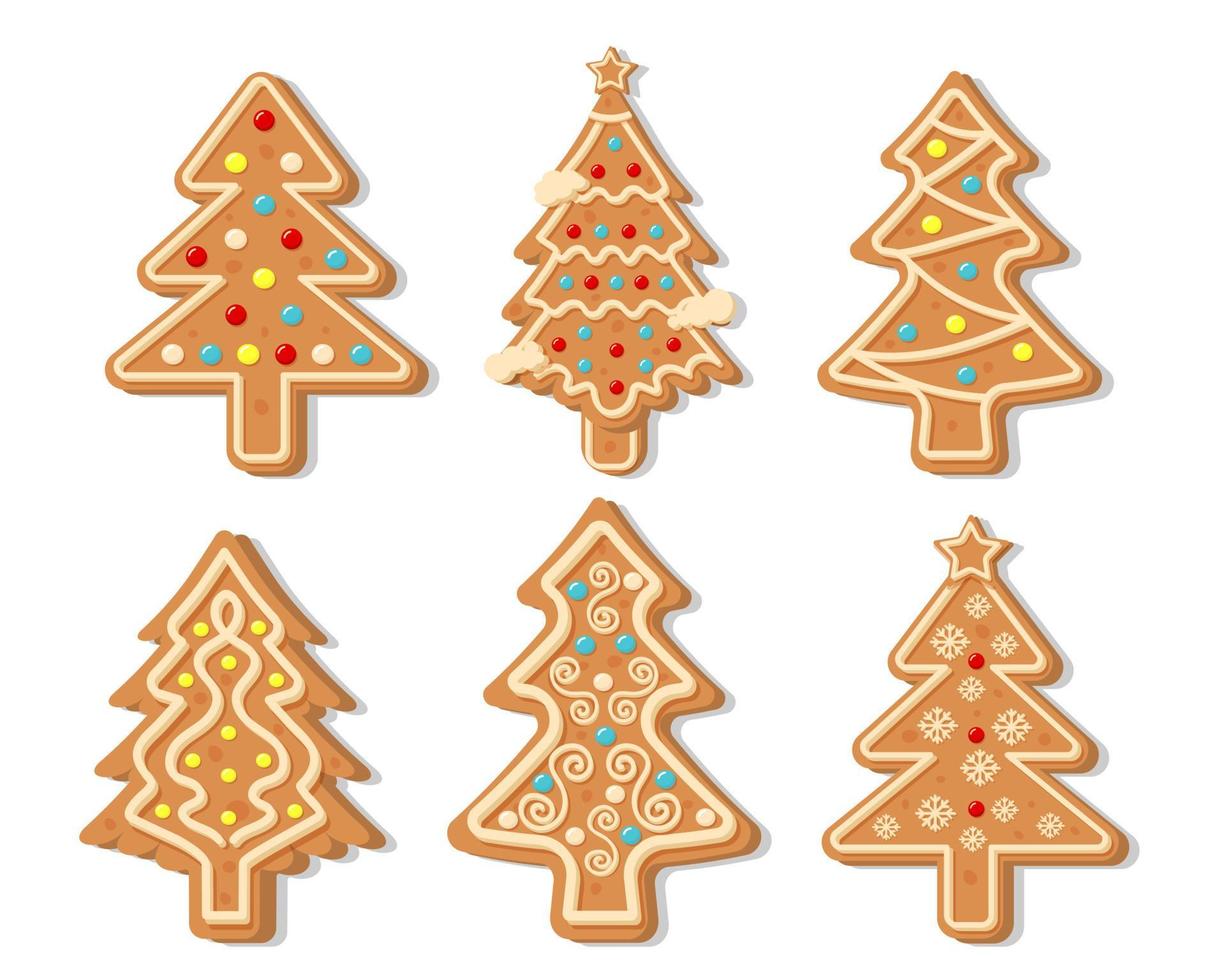 Christmas gingerbread trees vector collection.