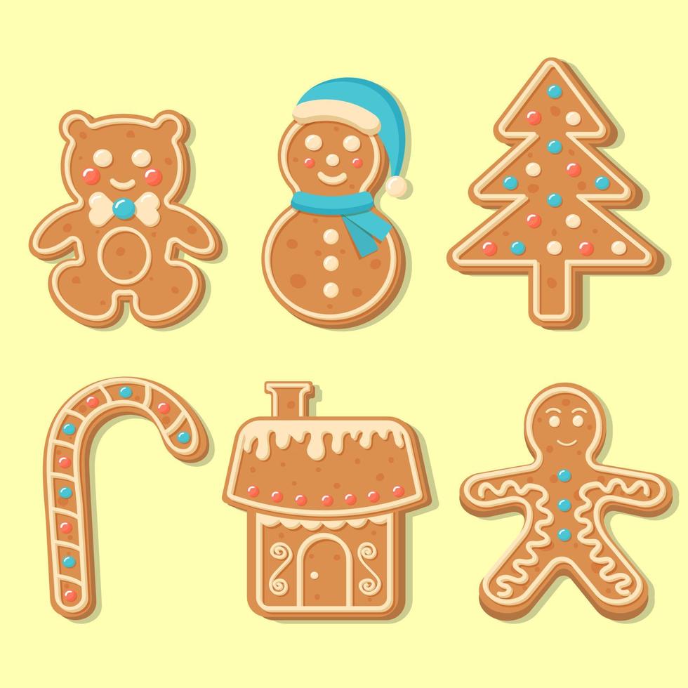 Set of Christmas gingerbread cookies. vector