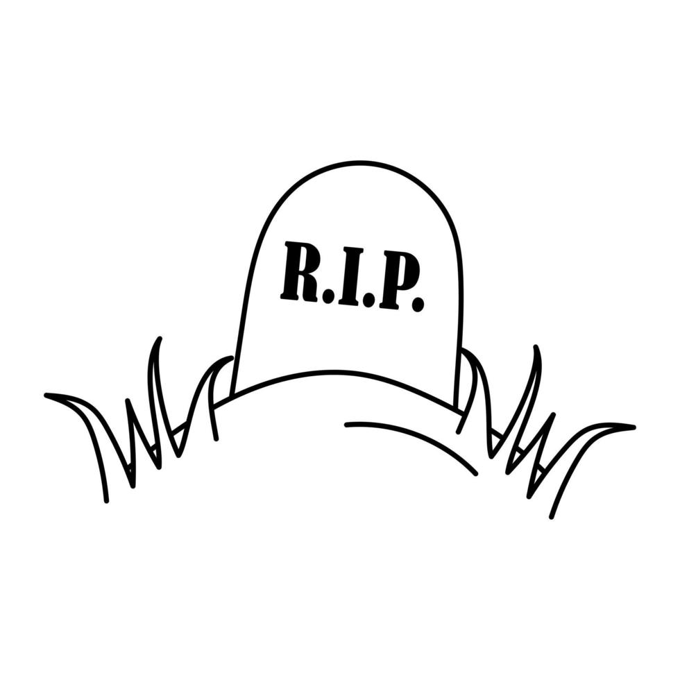 Halloween grave with grass and inscription R.I.P in doodle style. vector