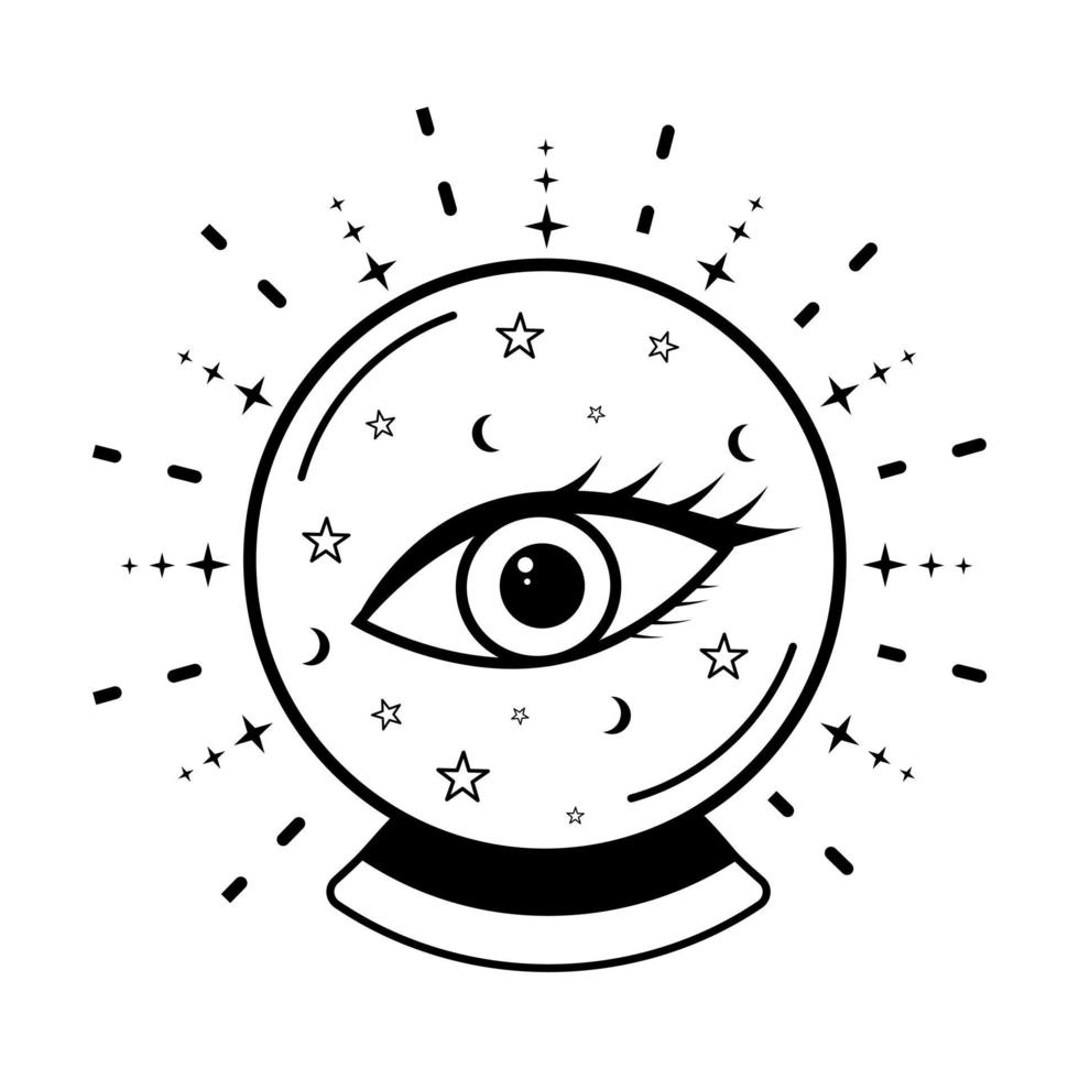 Magic crystal ball with eye of providence outline icon vector illustration.