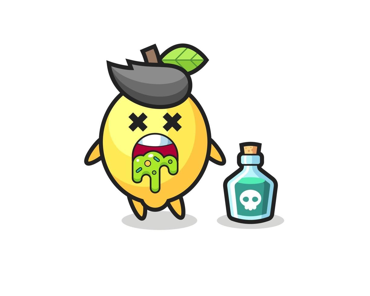 Ilustración de un personaje de limón que vomita debido a una intoxicación. vector