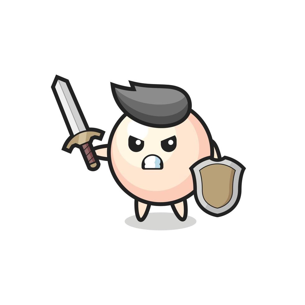 cute pearl soldier fighting with sword and shield vector