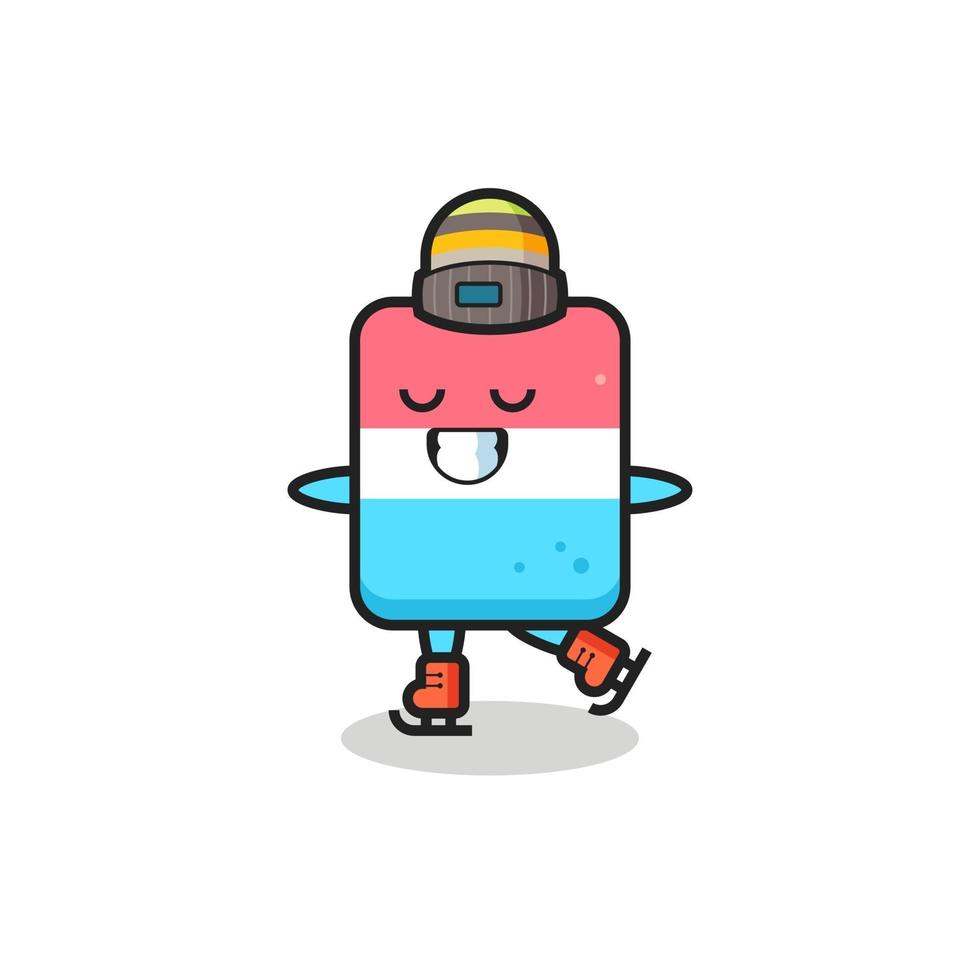 eraser cartoon as an ice skating player doing perform vector