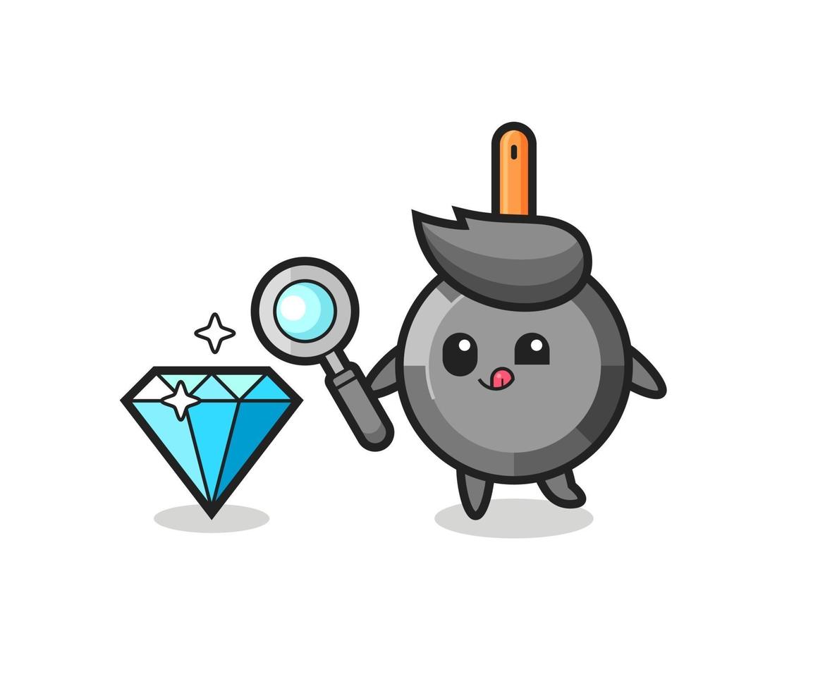 frying pan mascot is checking the authenticity of a diamond vector
