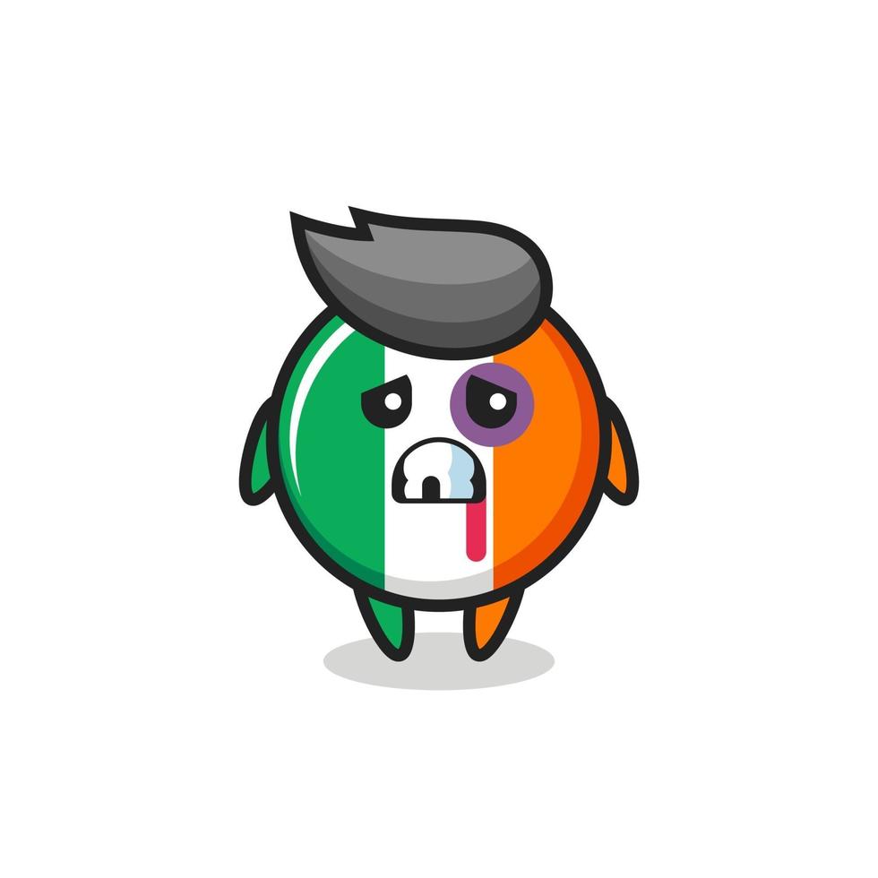 injured ireland flag badge character with a bruised face vector