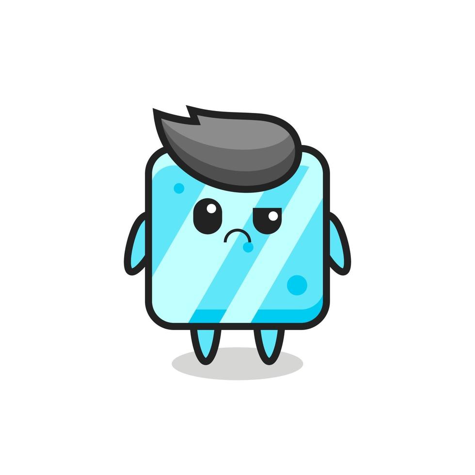 the mascot of the ice cube with sceptical face vector