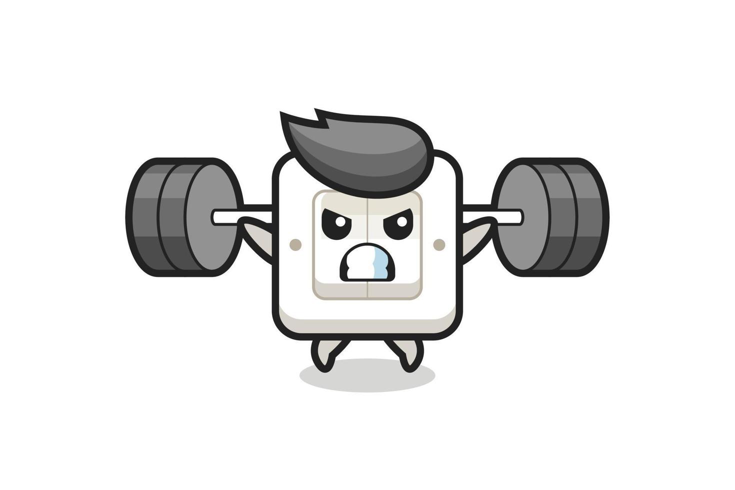 light switch mascot cartoon with a barbell vector