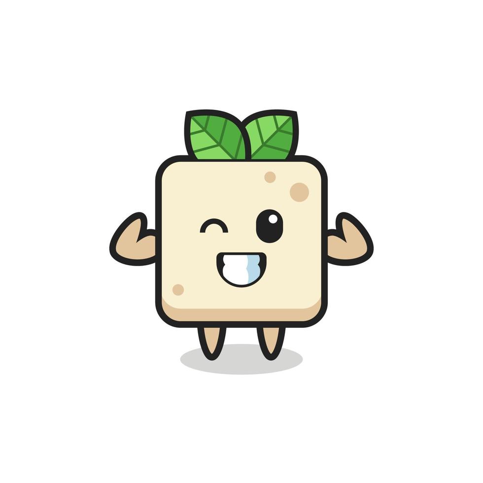 el personaje musculoso de tofu está posando mostrando sus músculos vector