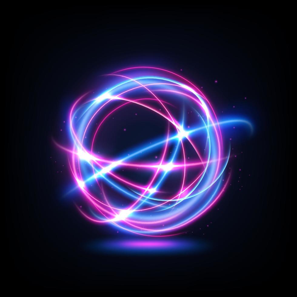 Abstract Multicolor Swirl Line of Light, isolated on dark background. Vector Illustration