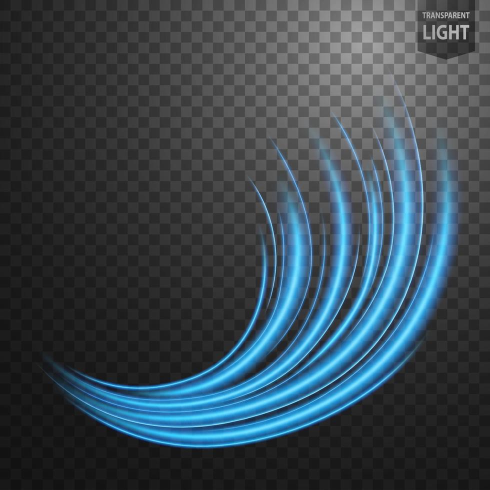 Abstract blue wavy line of light with a transparent background, isolated and easy to edit. Vector Illustration