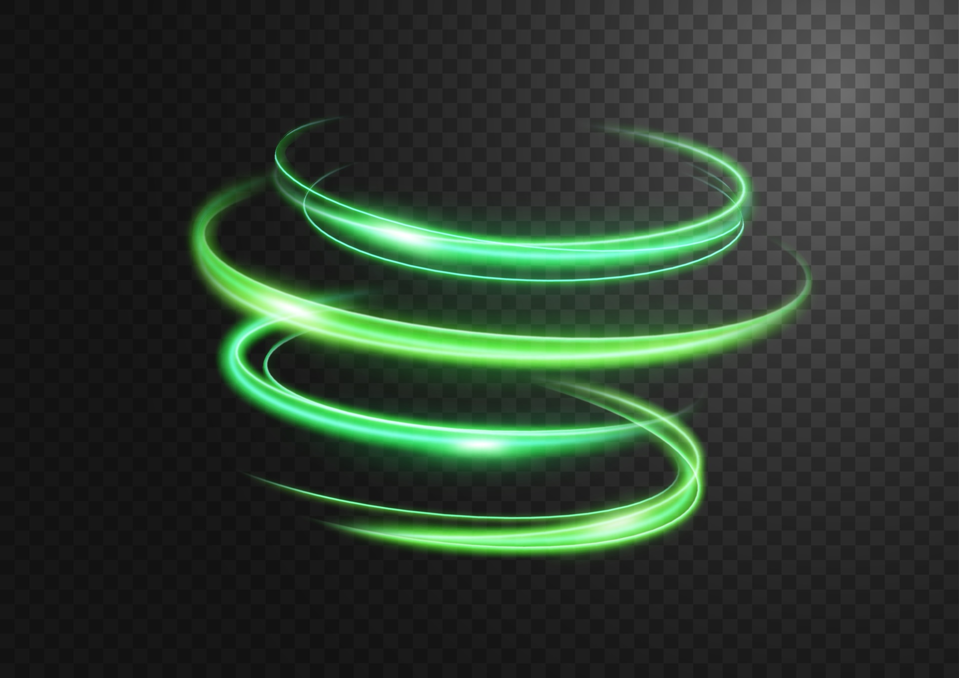 Abstract green swirl line of light with a transparent background