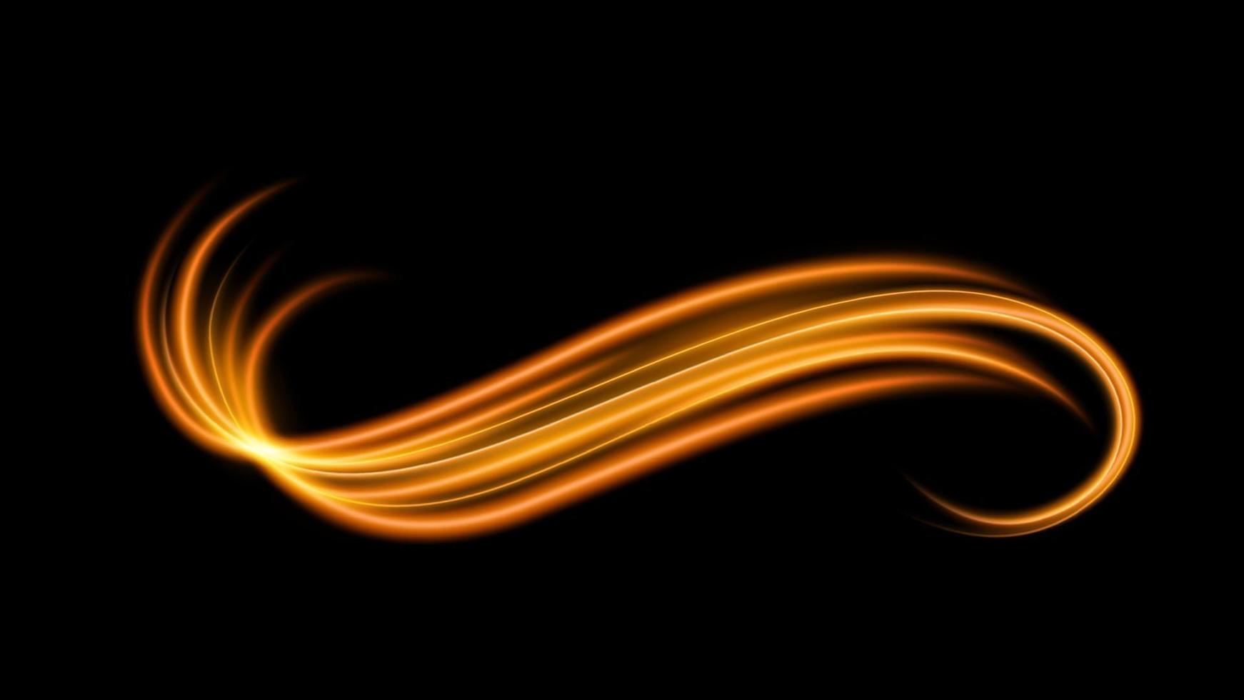 línea de luz ondulada de oro abstracto con un fondo negro, aislado y fácil de editar. ilustración vectorial vector