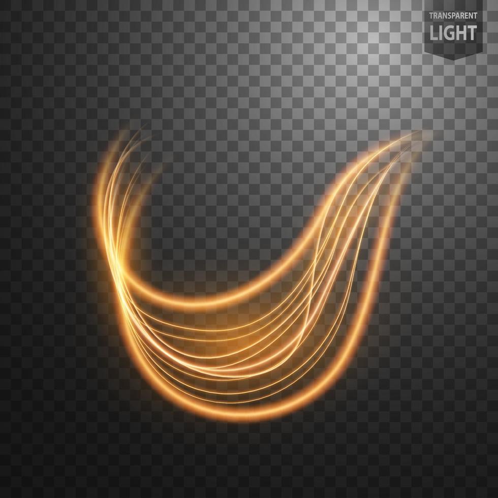 Abstract gold wavy line of light with a transparent background, isolated and easy to edit. Vector Illustration