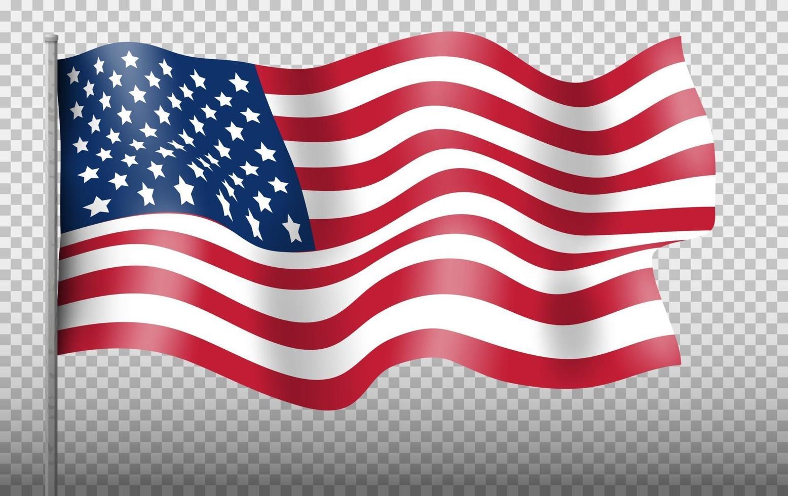 Waving Flag of the United States of America On Transparent Background. American Flag for Independence Day. Vector EPS10