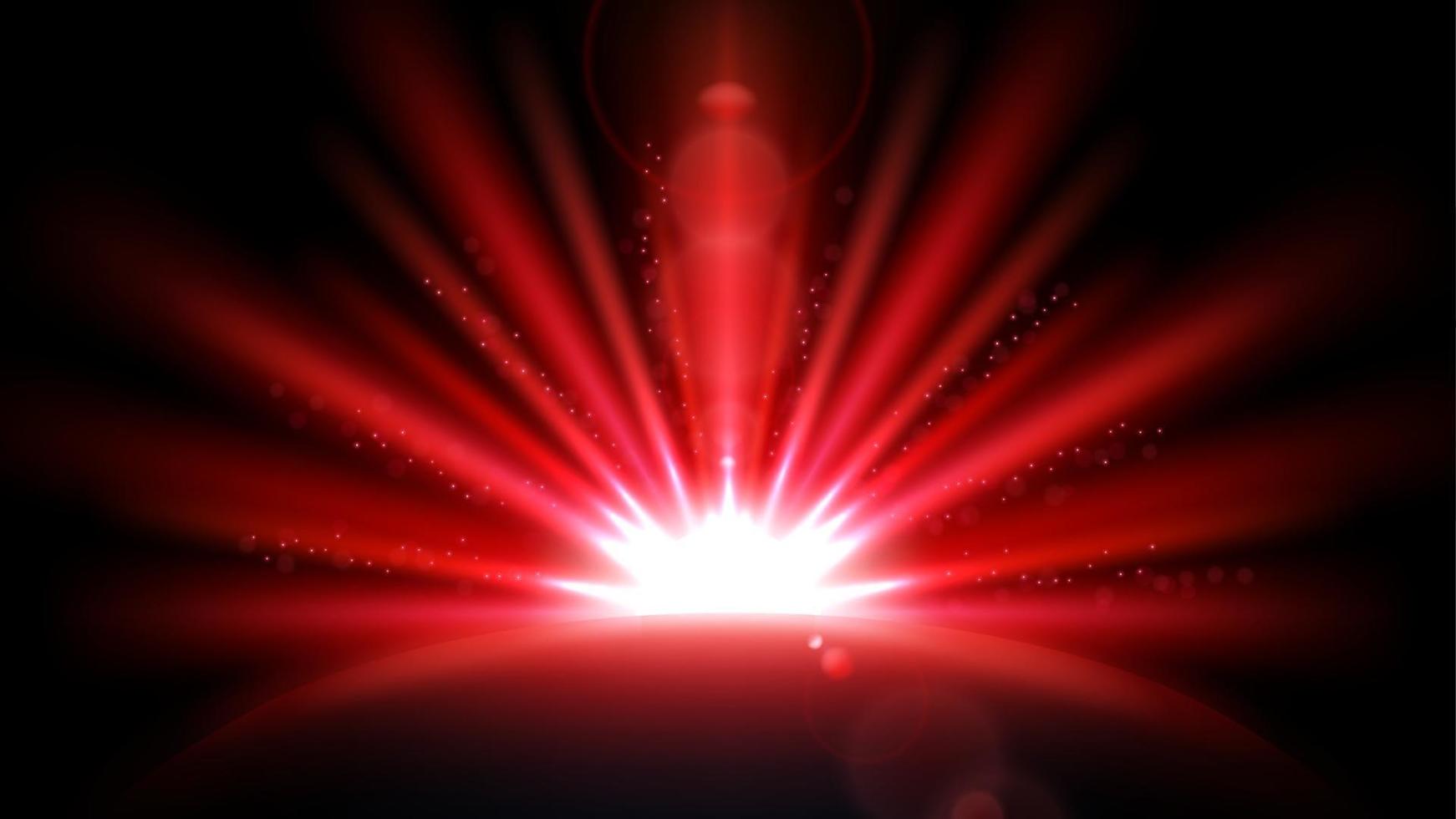 Red Rays with Lens Flare isolated on Black Background. Widescreen Resolution Vector Illustration