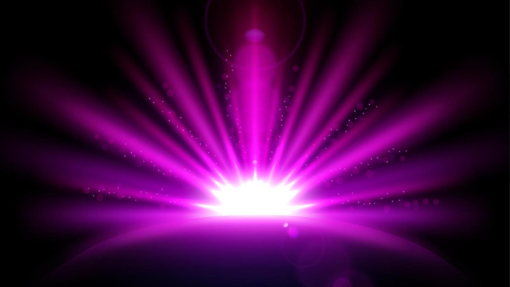 Violet Rays with Lens Flare isolated on Black Background. Widescreen Resolution Vector Illustration