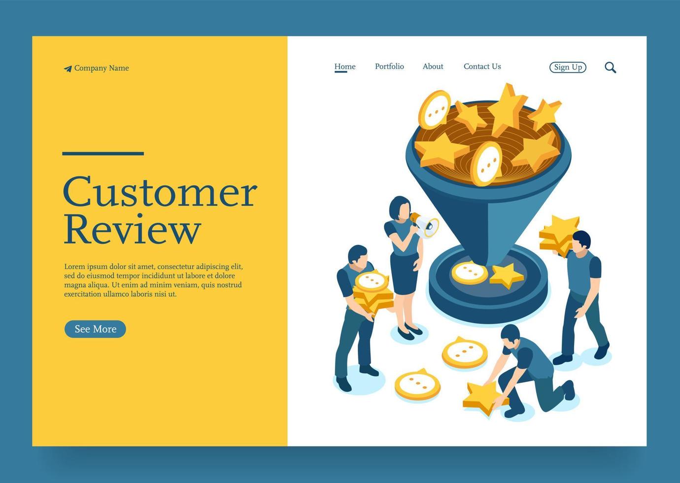 Team collecting and calculating customer review and sales with funnel isometric concept Premium Vector
