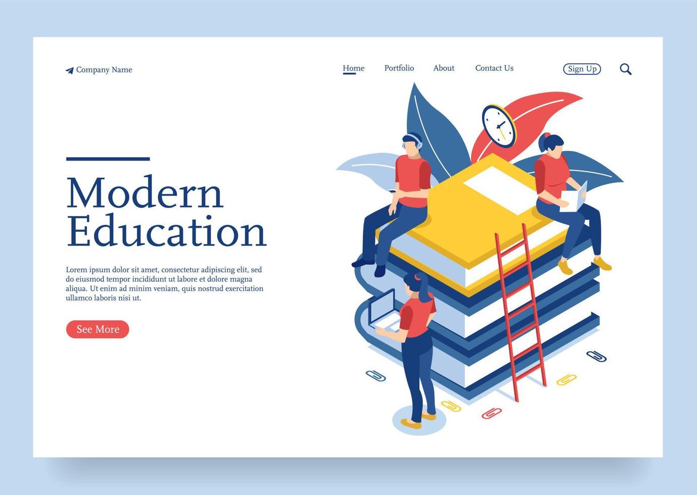 Modern flat design isometric concept of online education with students characters Premium Vector