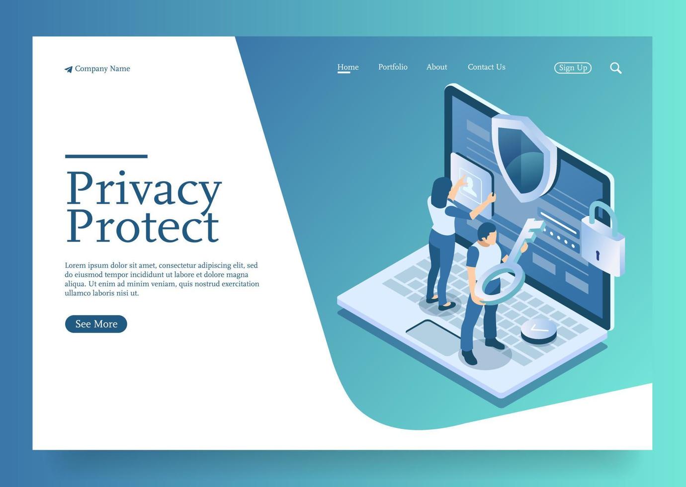 Protect data and confidentiality safety and confidential data protection concept with character Premium Vector