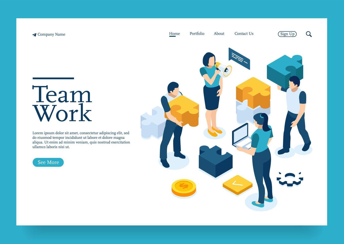 Business team connecting puzzles isometric concept Premium Vector