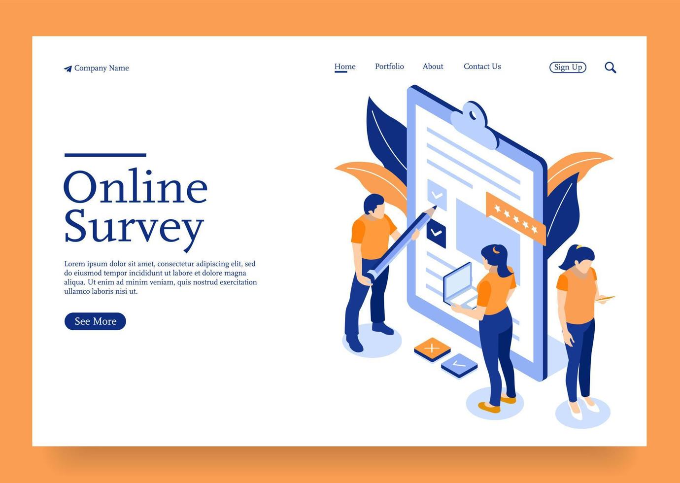 Online survey concept with characters isometric concept Premium Vector
