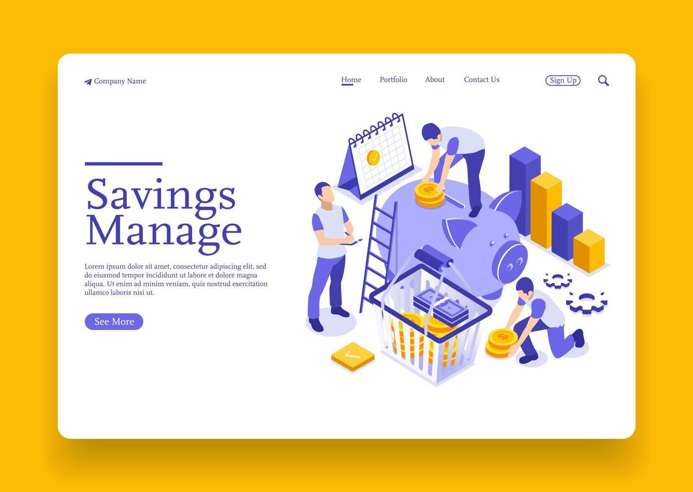 Isometric businessman putting a coin into a piggy bank save money concept manage money and finance Premium Vector