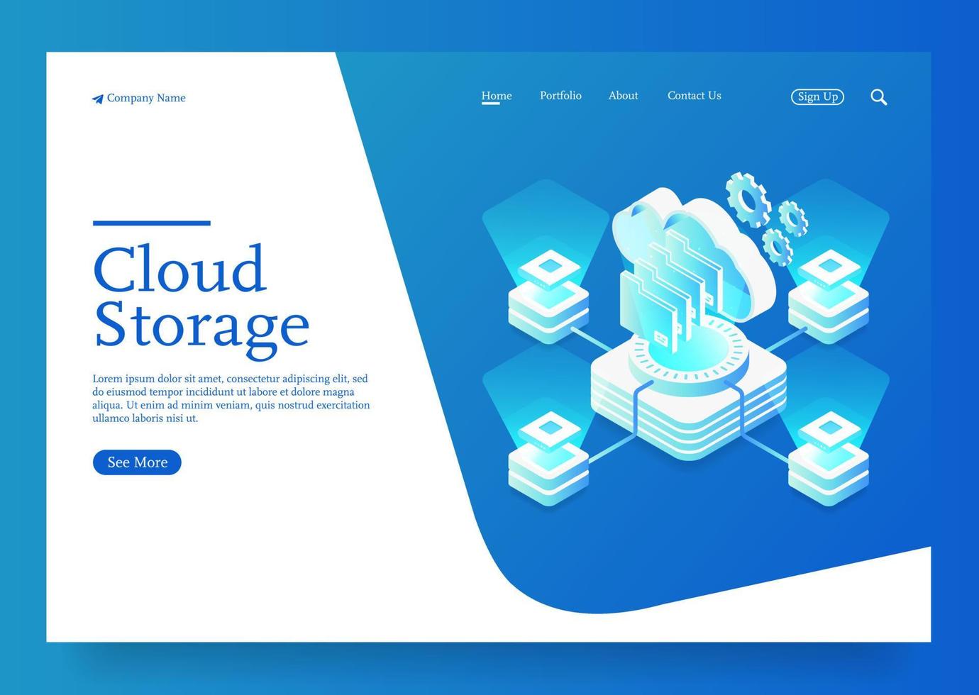 Cloud storage download isometric vector illustration digital service or app with data transfer Premium Vector