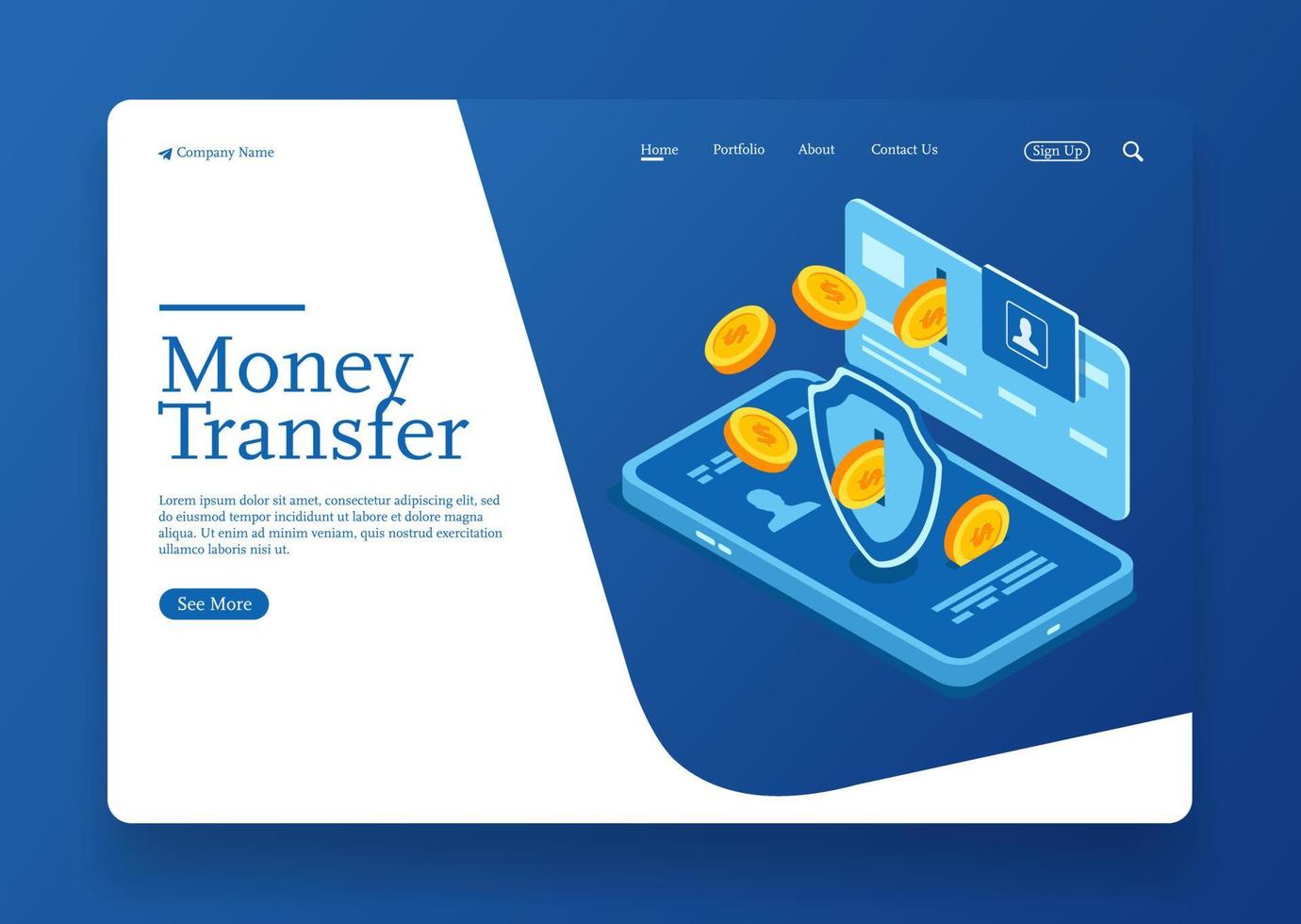 Money transfer from credit card to mobile isometric vector design coin flow isometric concept Premium Vector