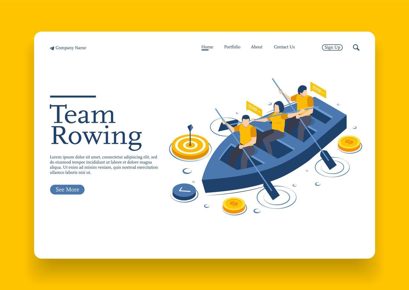 Business team rowing with boat and looking through spotting scope search for right direction Premium Vector