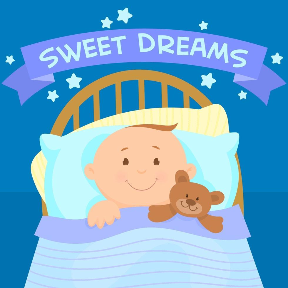 baby sleeping with teddy bear vector