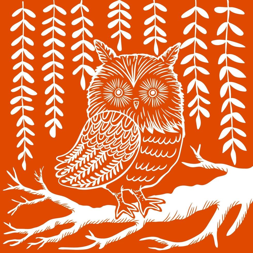 cute owl sitting on branch vector