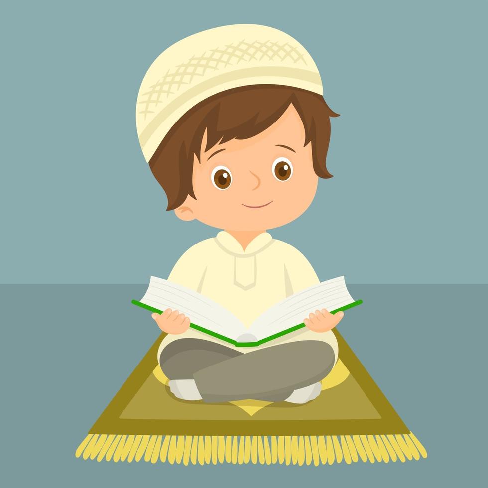 little muslim boy studying the holy book vector