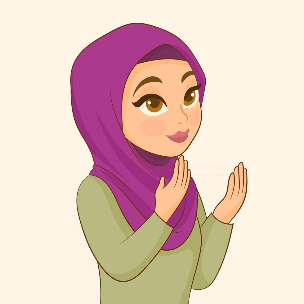 Muslim girl praying for allah vector