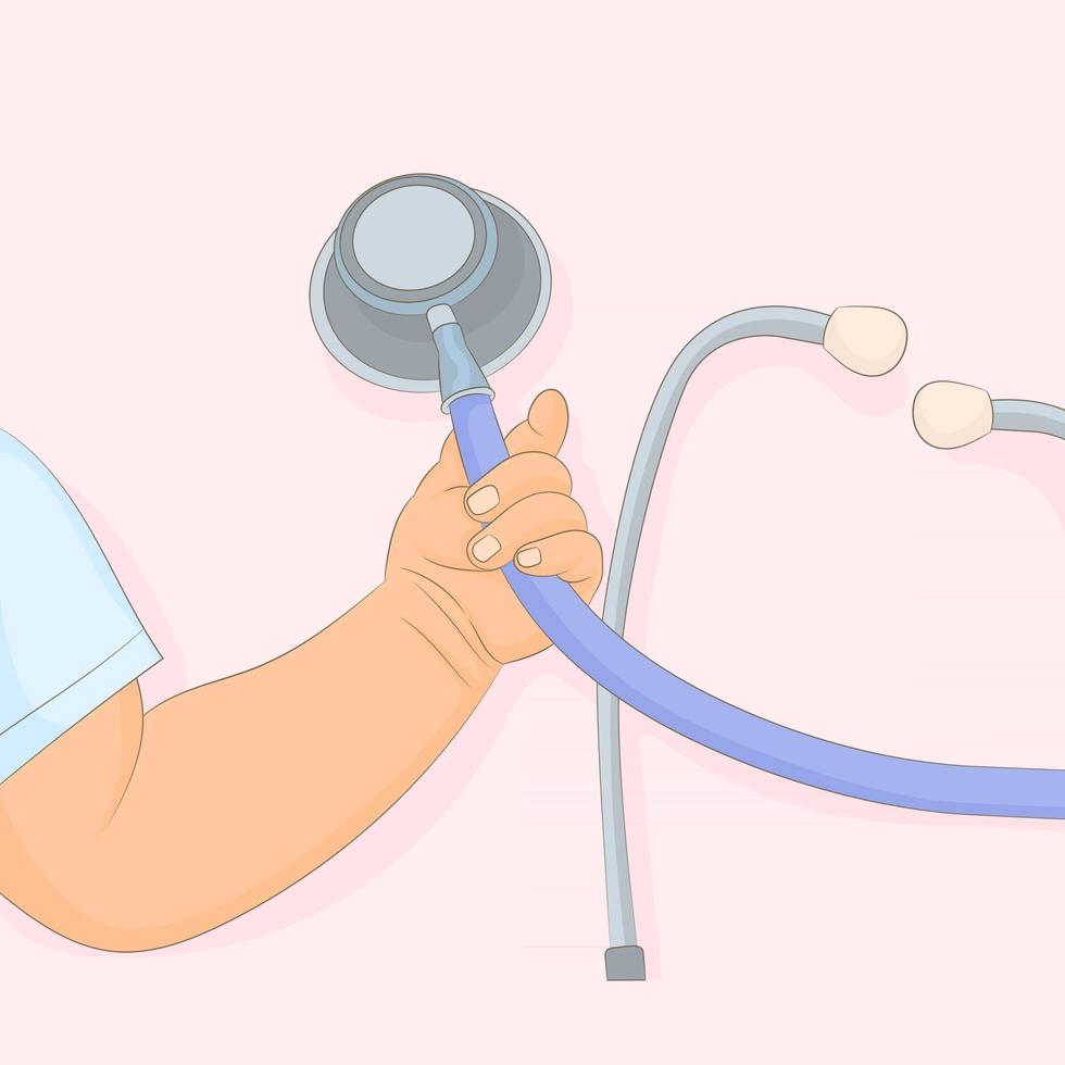Lying baby hand with stethoscope vector