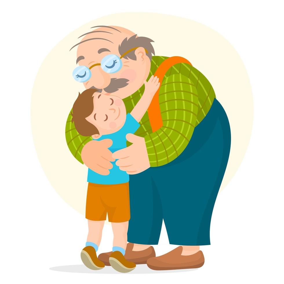 abuelo sonriente abrazando a su nieto con amor vector