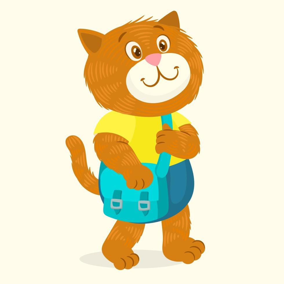 Little kitten with bag walks to school vector