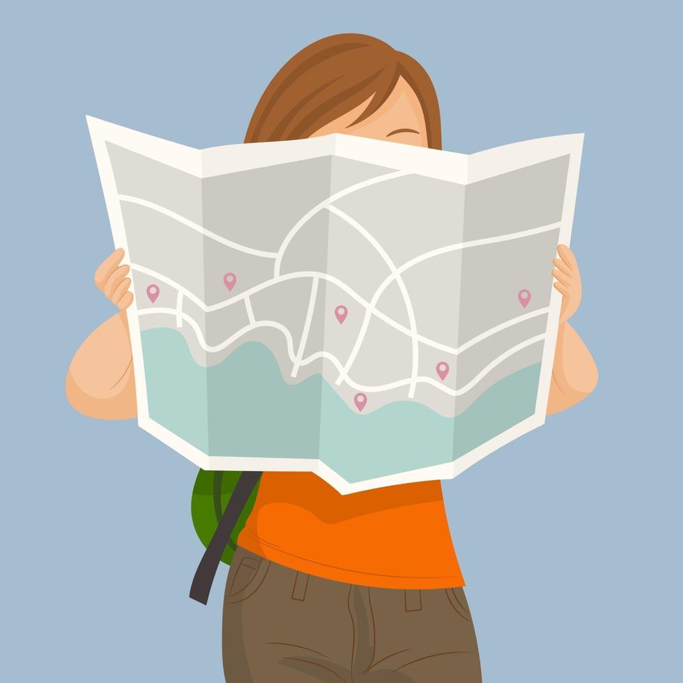 Tourist girl with map in the city vector
