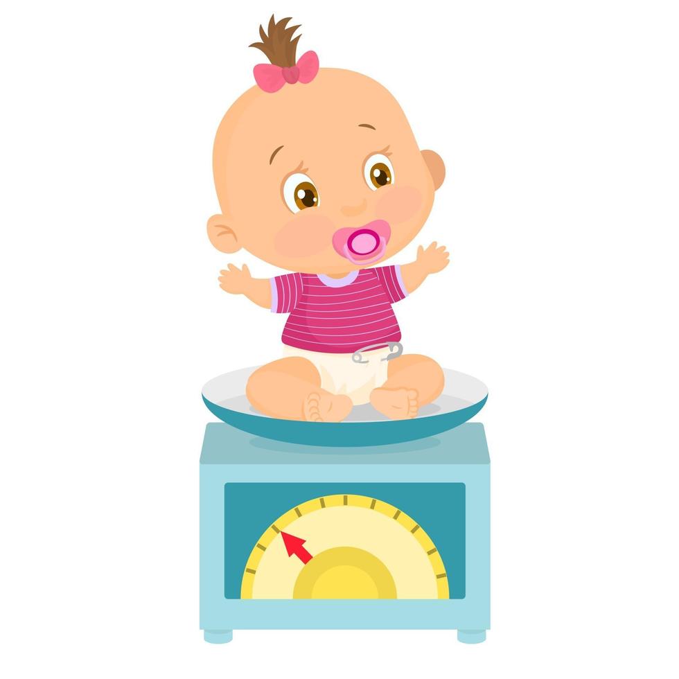 Small child weighed on a scale vector