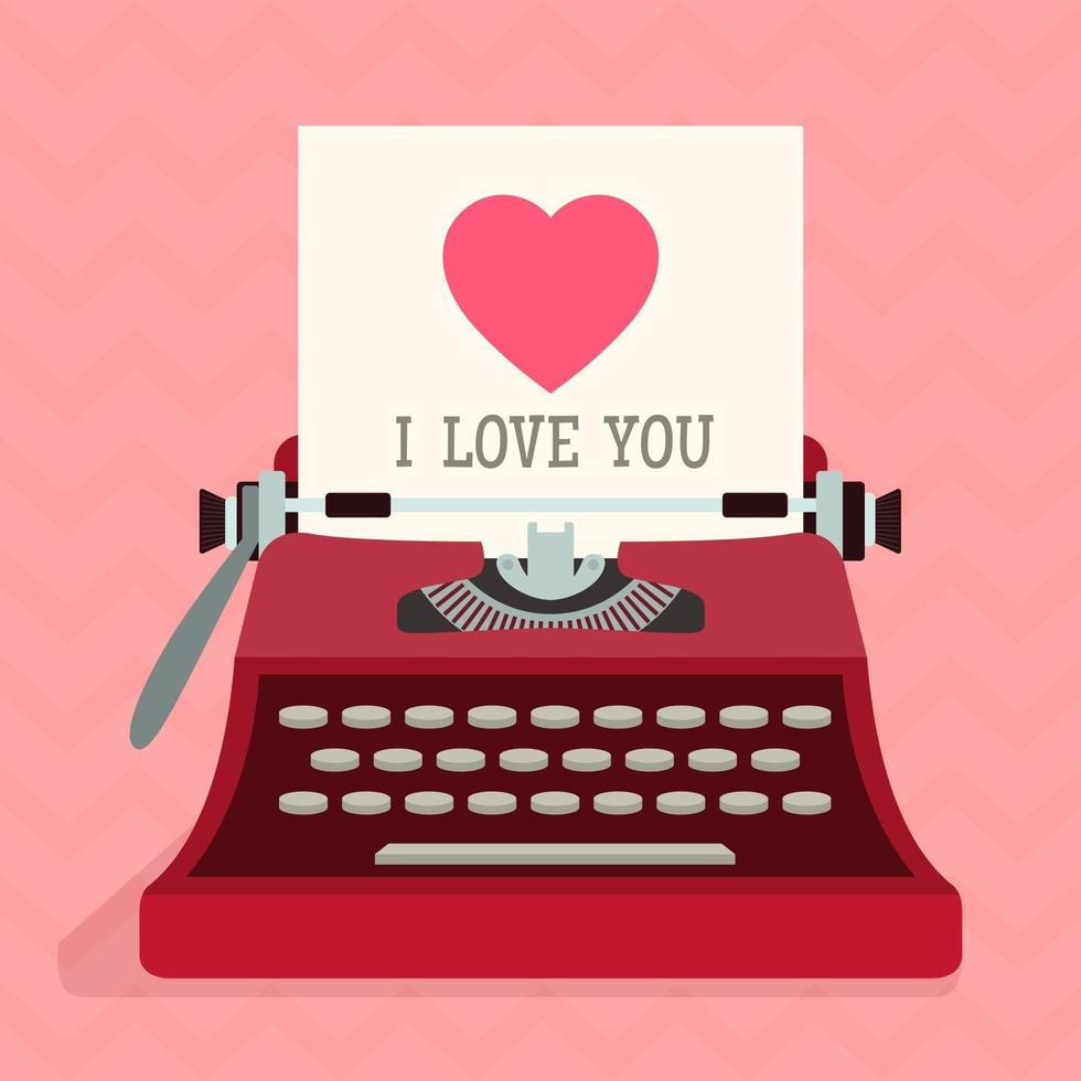 Typewriter with love heart. valentines day. vector