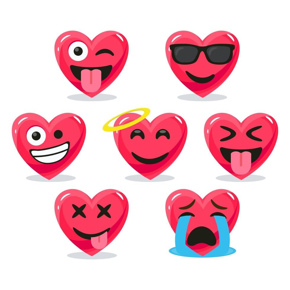 Cute cartoon emoticon hearts set vector