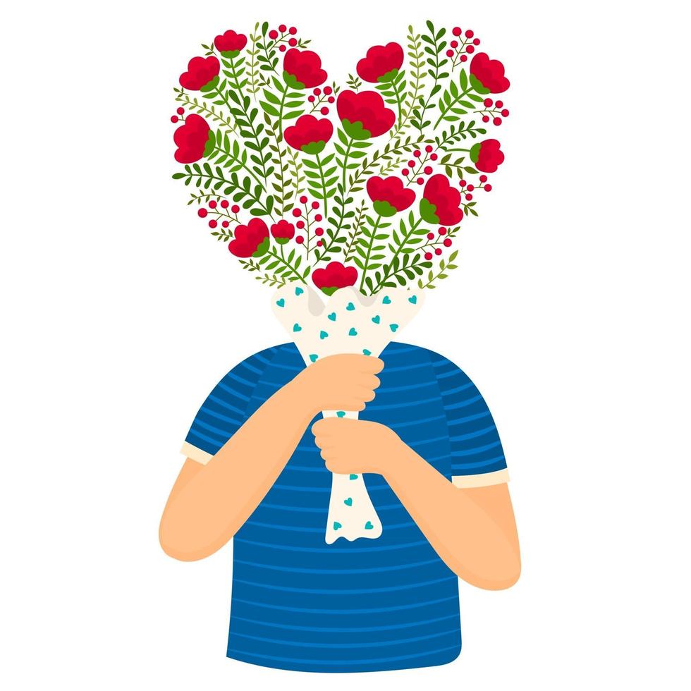 Man hugging a bouquet of flowers vector