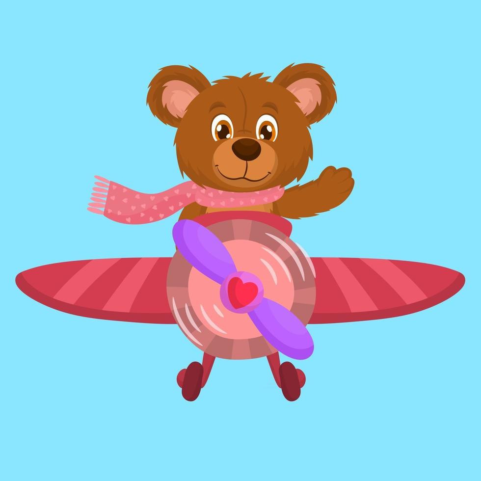 Cute teddy bear on an airplane. Flying with love. vector