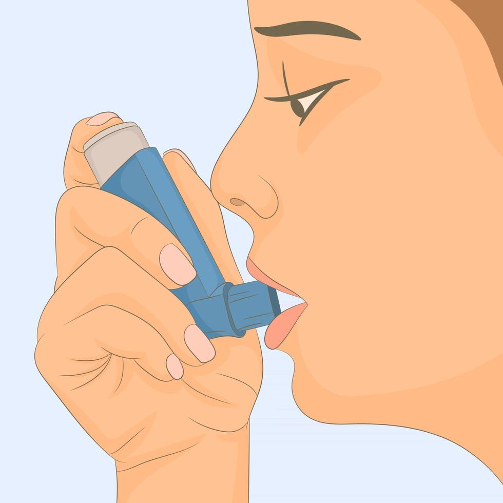 Using the asthma inhaler for being healthy vector